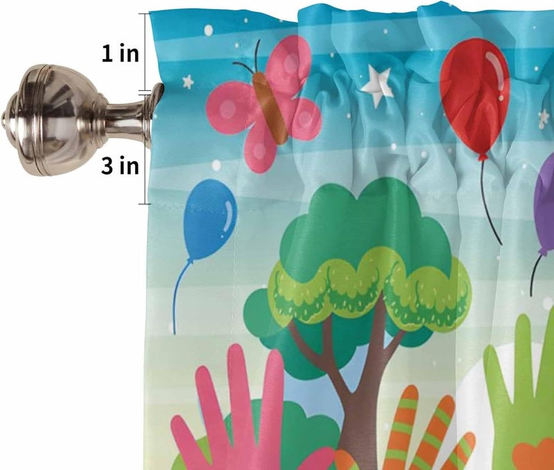 Homechoid Children's Day Curtain Valance for Windows/Living Room/Kitchen/Bathroom/Café, Kids Cartoon Handprint Bee Sun Rainbow Short Rod Pocket Tier Curtain Window Treatment Panel Topper Curtains 42''x12'' - Image 5
